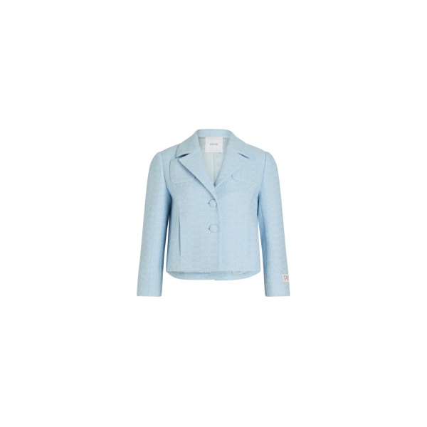 Patou Short tailored jacket in Skylight Blue lightweight organic cotton tweed