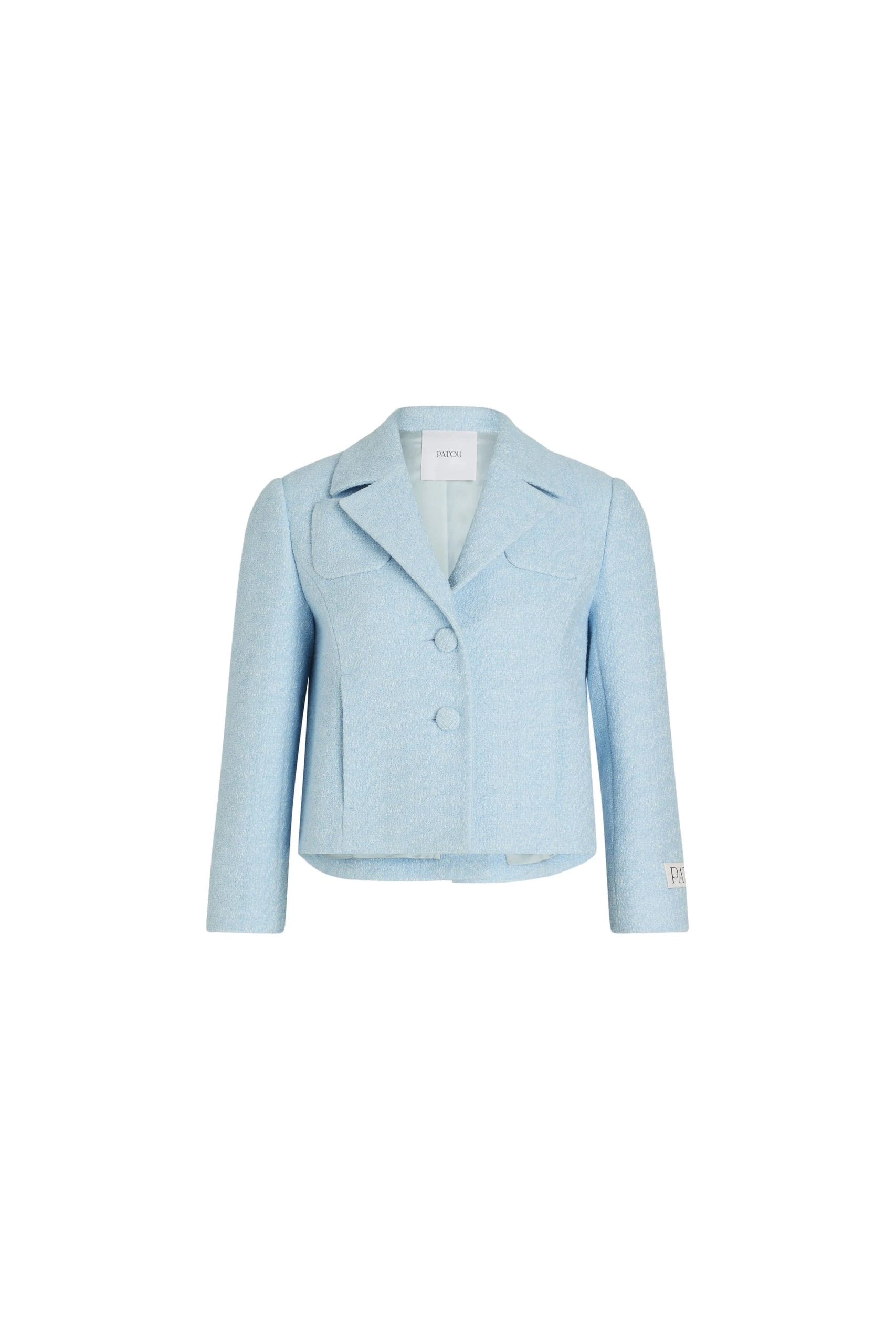 Patou Short tailored jacket in Skylight Blue lightweight organic cotton tweed | Jackets | Luxury Shoes Patou Short tailored jacket in Skylight Blue lightweight organic cotton tweed