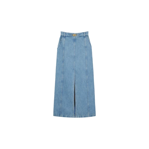 Slit midi skirt in Ice Blue organic cotton denim
