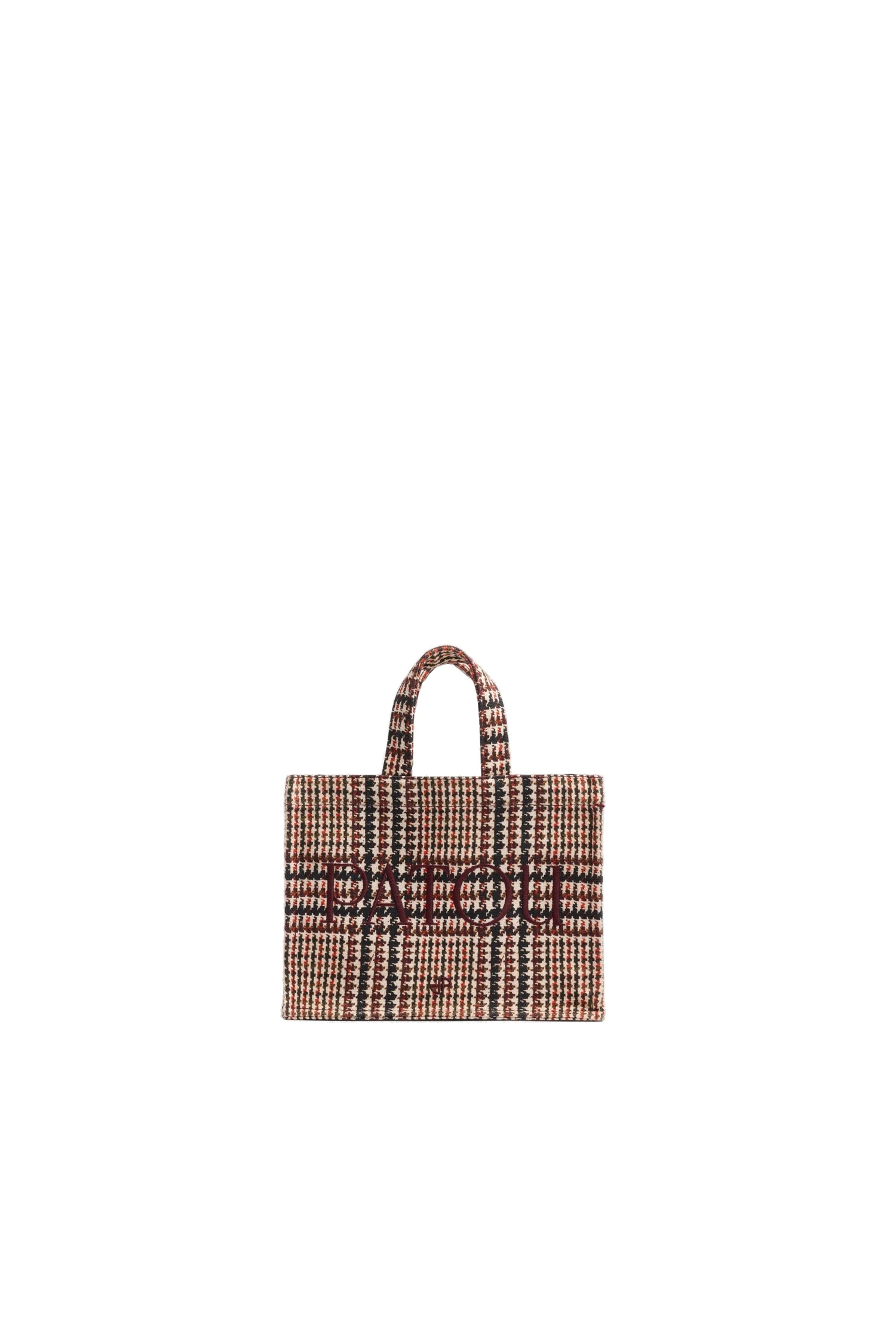 Small Patou logo tote in printed cotton canvas | Luxury Shoes Patou Small Patou logo tote in Prince of Wales printed cotton canvas