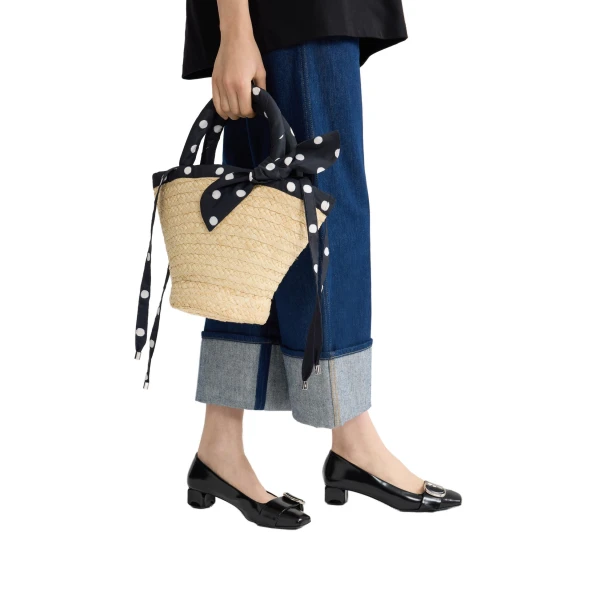 Small raffia bucket bag in Meteorite Blue - Image 3