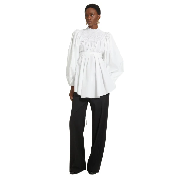 Smock collar tunic in White organic cotton - Image 4