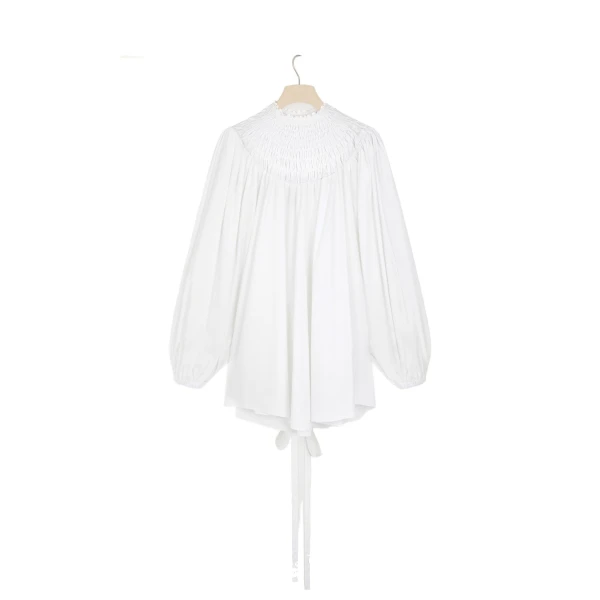 Smock collar tunic in White organic cotton