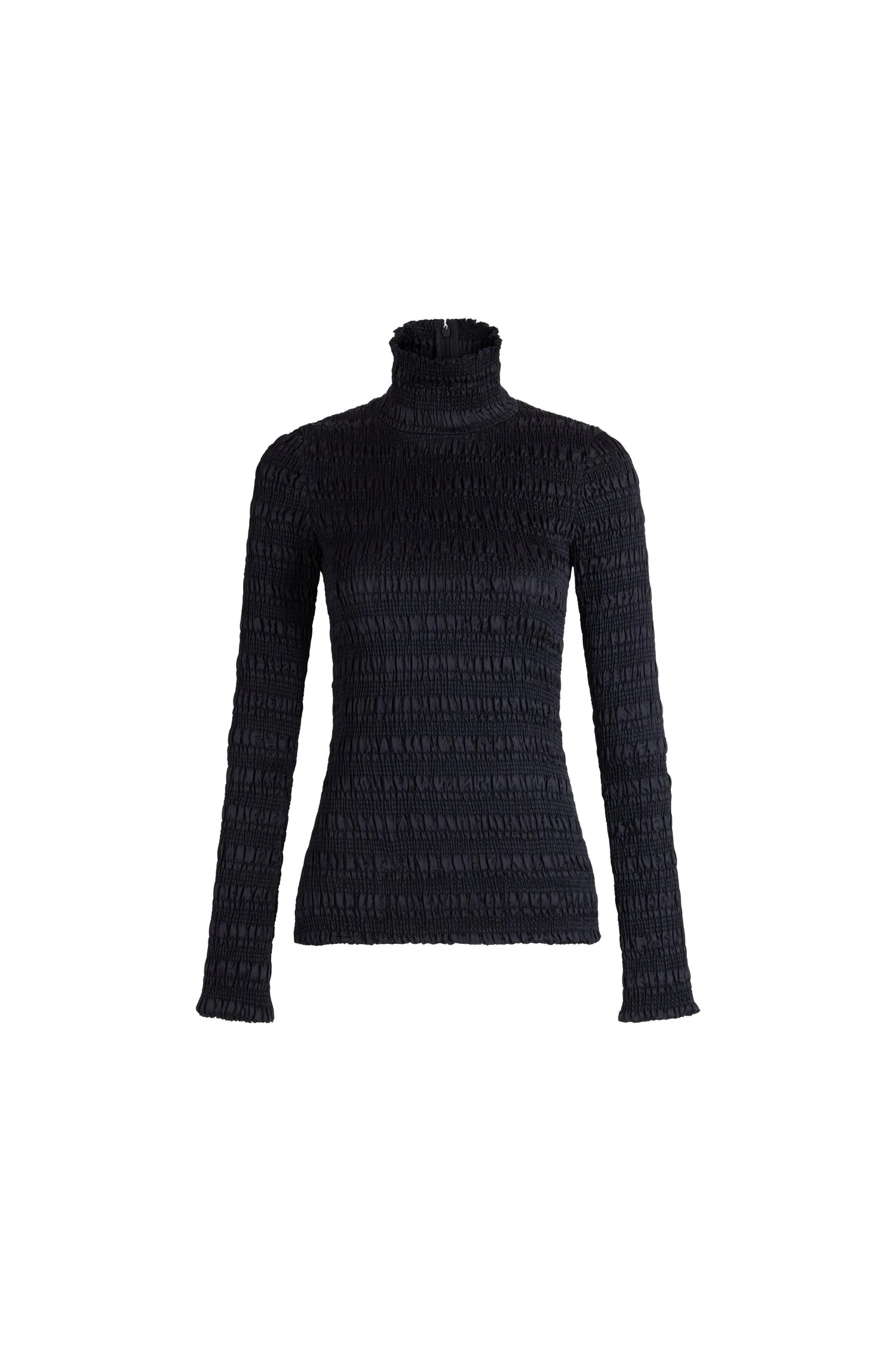 Patou Smocked high-neck top in Polar Night viscose | Tops | Luxury Shoes Patou Smocked high-neck top in Polar Night viscose