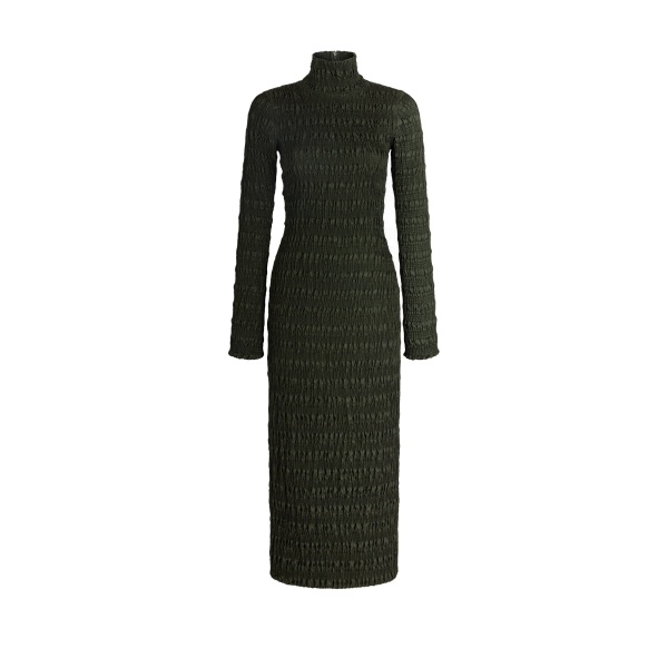 Patou Smocked long dress in Highland Green viscose