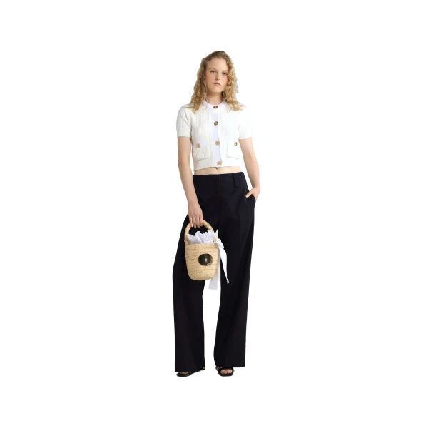 Straight leg trousers in Navy Black sustainable technical wool twill - Image 2