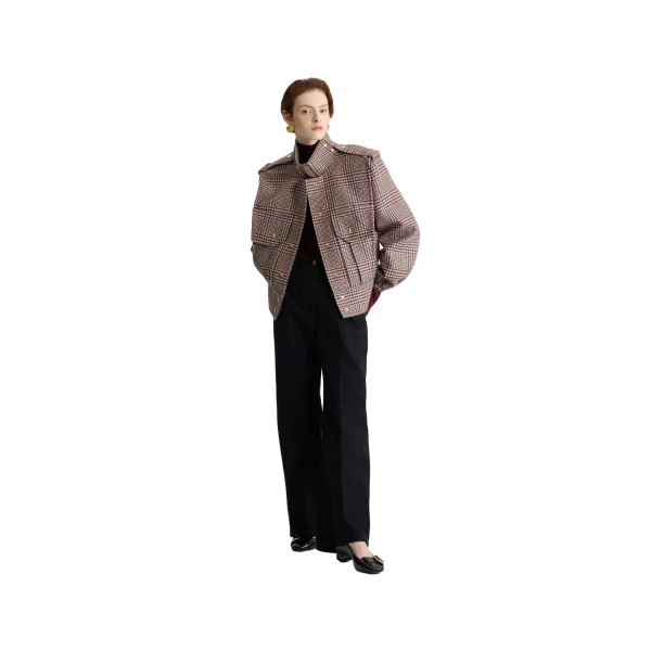 Tailored bomber jacket in Prince of Wales sustainable wool flannel - Image 2