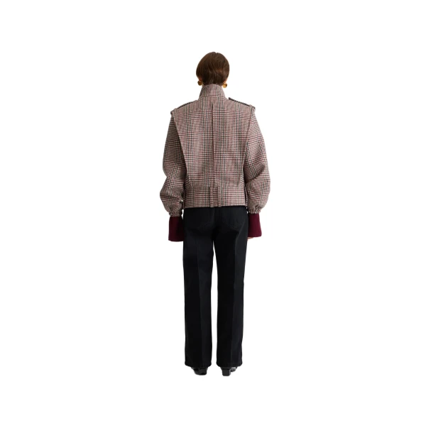 Tailored bomber jacket in Prince of Wales sustainable wool flannel - Image 3
