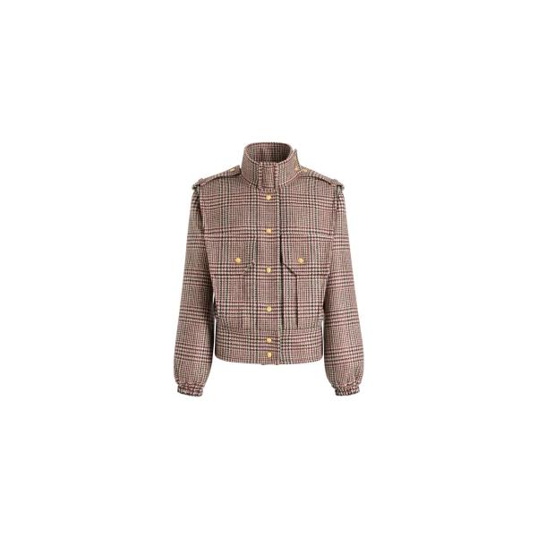 Tailored bomber jacket in Prince of Wales sustainable wool flannel