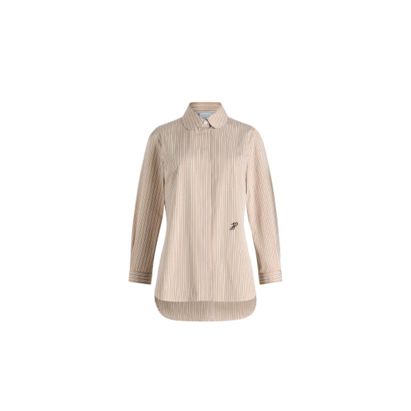 Tailored shirt in Beige Stripes printed organic cotton poplin