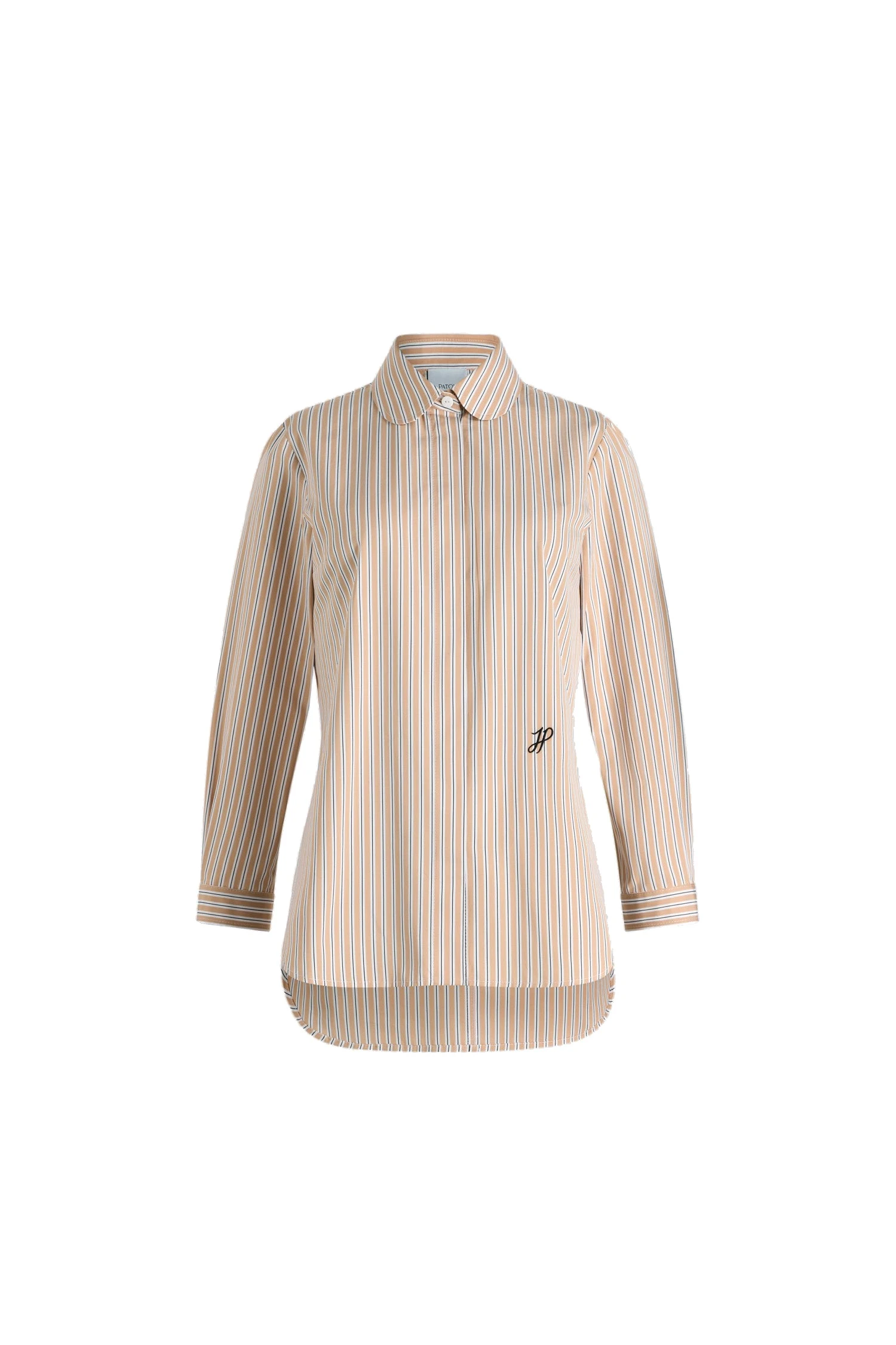 Patou Tailored shirt in Beige Stripes printed organic cotton poplin | Tops | Luxury Shoes Patou Tailored shirt in Beige Stripes printed organic cotton poplin