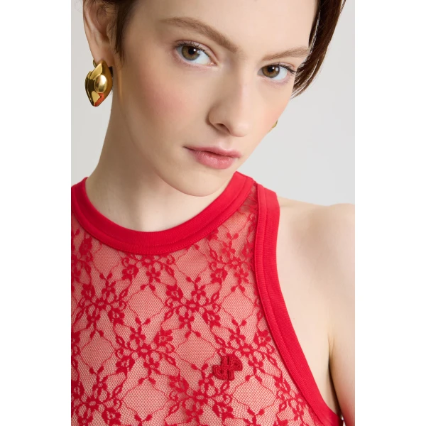 Tank top in Babylone Red lace jersey - Image 4