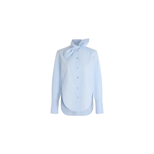 Tied-collar blouse in Polar Sky organic cotton - Image 2