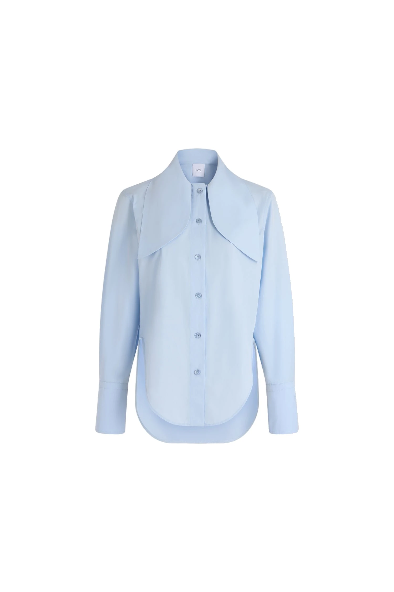 Patou Tied-collar blouse in Polar Sky organic cotton | Tops | Luxury Shoes Patou Tied-collar blouse in Polar Sky organic cotton