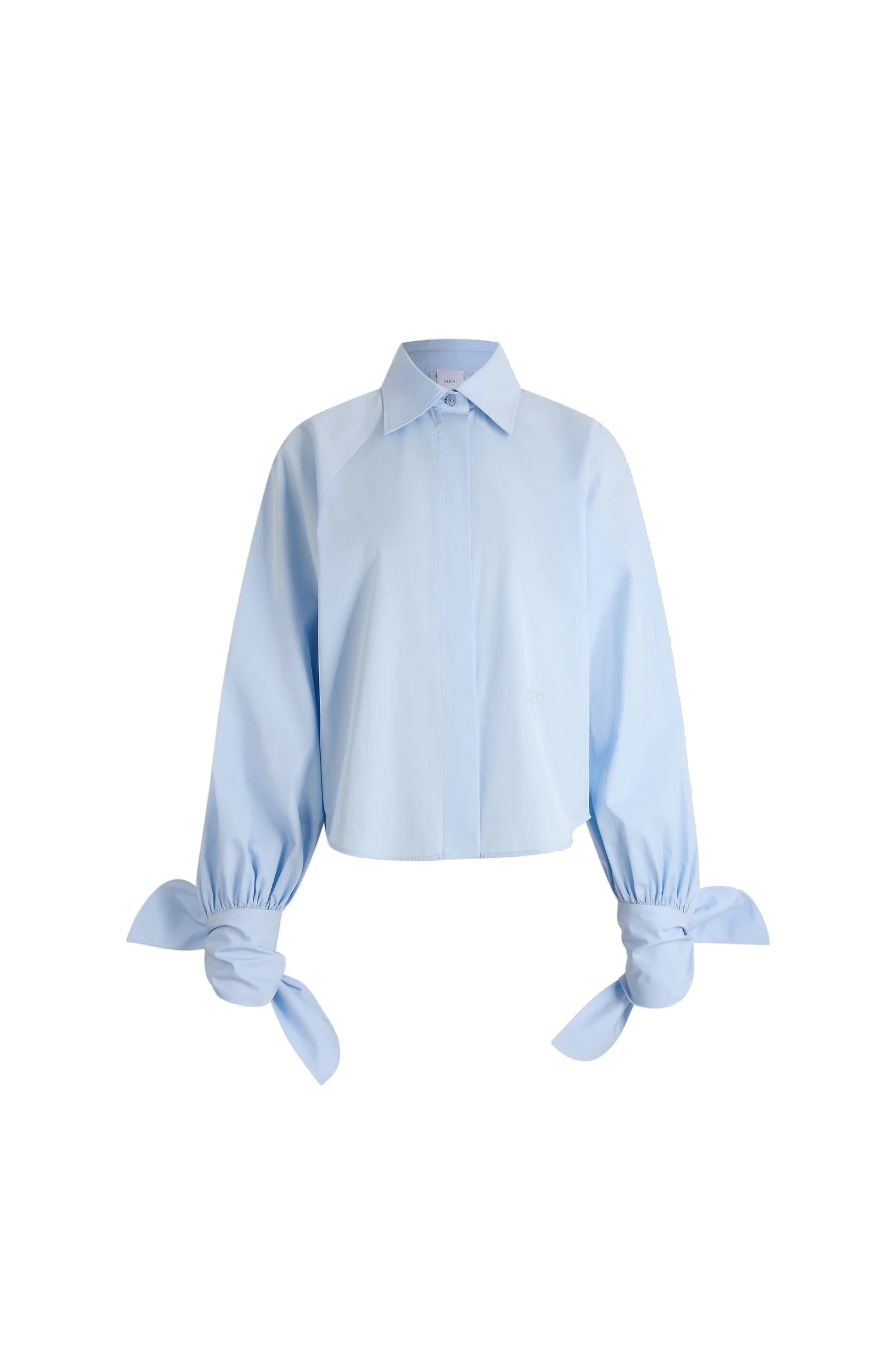 Patou Tied-sleeve blouse in Polar Sky organic cotton | Tops | Luxury Shoes Patou Tied-sleeve blouse in Polar Sky organic cotton