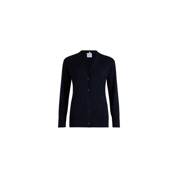 Trompe l'œil poplin collar cardigan in Navy Black cotton - Image 2