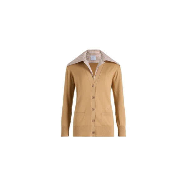 Patou Trompe l'œil poplin collar cardigan in Praline cotton