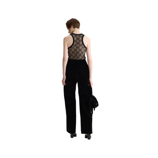 Tuxedo trousers in Black organic cotton velvet - Image 3
