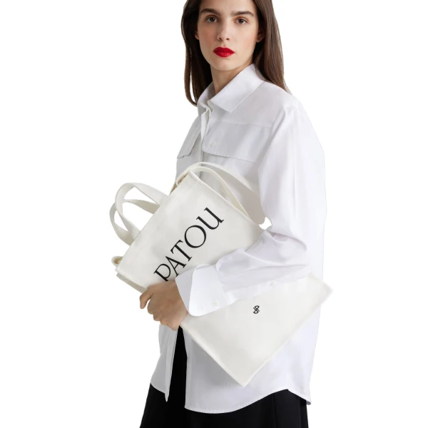 Vertical Patou tote in White cotton canvas - Image 2