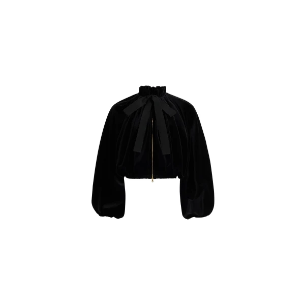 Volume jacket in Black blended organic cotton velvet