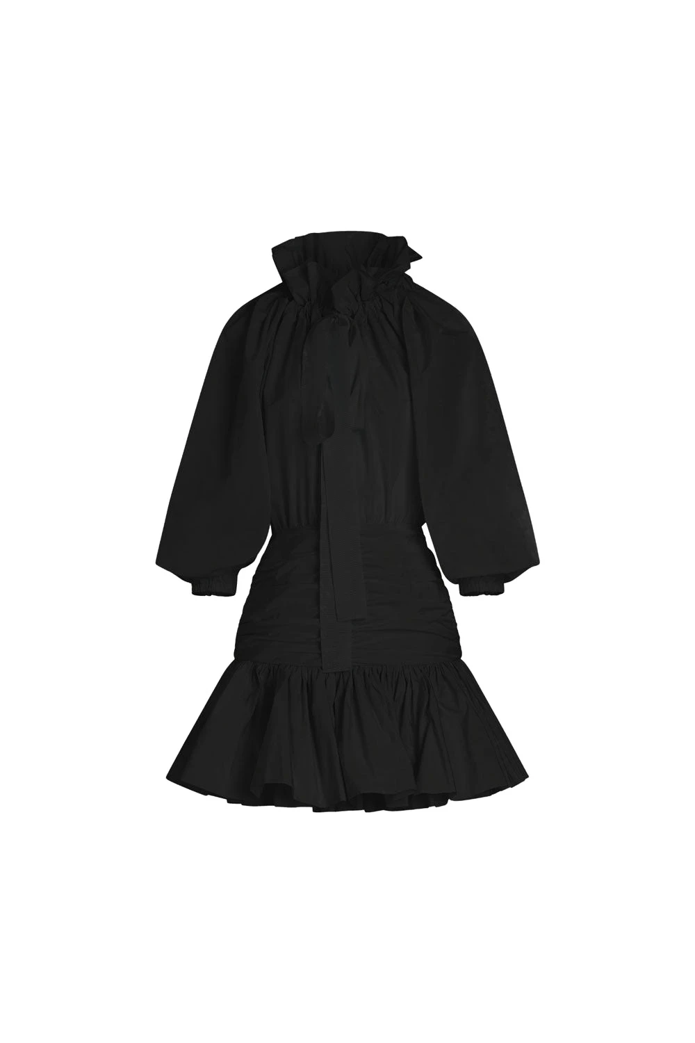 Patou Volume sleeve mini dress in Black recycled faille | Dresses | Luxury Shoes Patou Volume sleeve mini dress in Black recycled faille