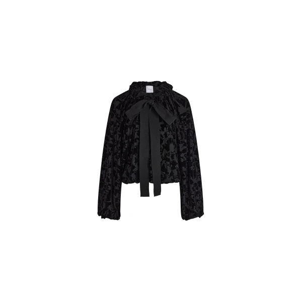Voluminous devoré top in Black blended polyester