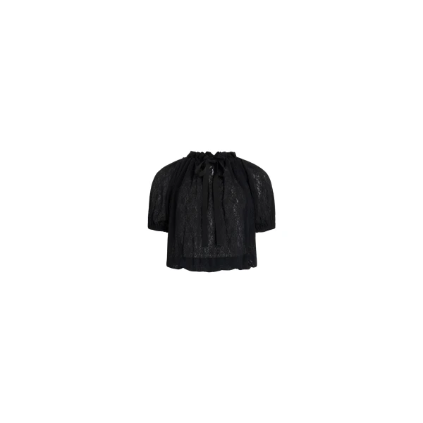 Patou Voluminous polyamide lace top in Black