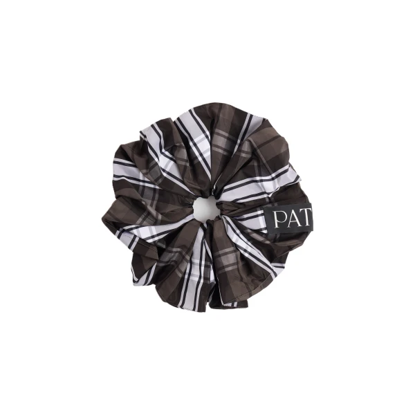 Voluminous scrunchie in Mist Green Tartan recycled polyester