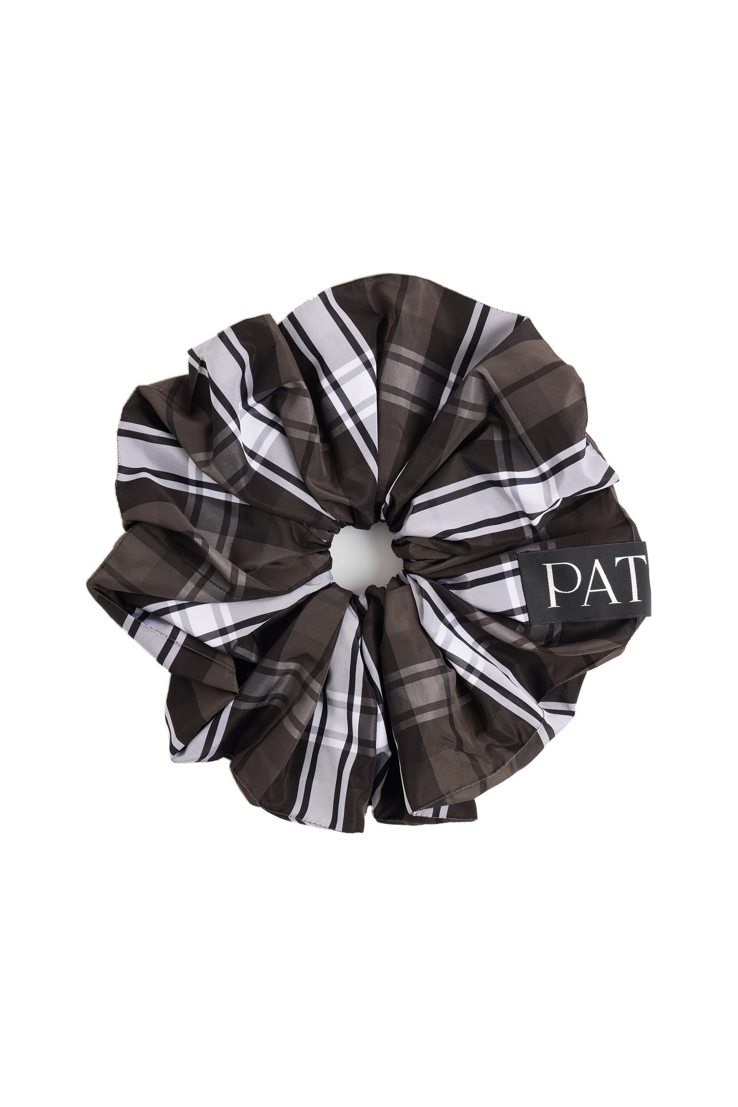 Patou Voluminous scrunchie in Mist Green Tartan recycled polyester | Accessories | Luxury Shoes Patou Voluminous scrunchie in Mist Green Tartan recycled polyester
