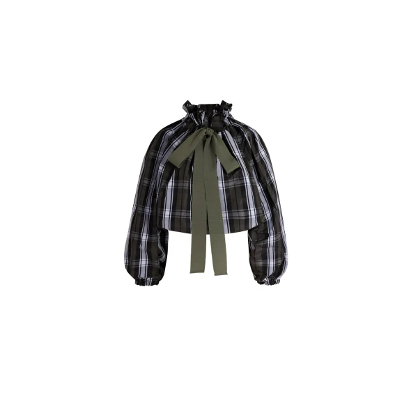Patou Voluminous top in Mist Green Tartan polyester