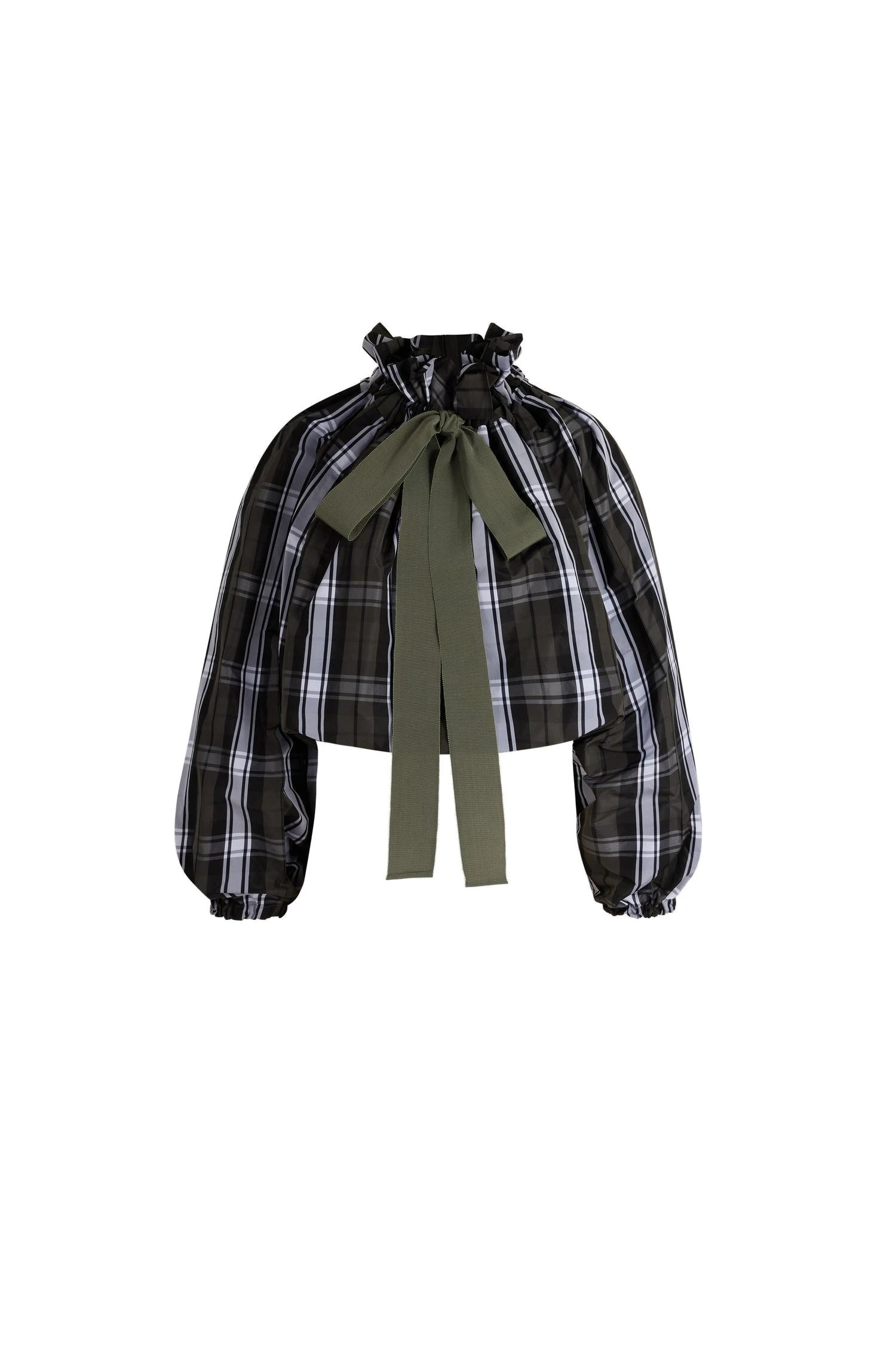 Patou Voluminous top in Mist Green Tartan polyester | Tops | Luxury Shoes Patou Voluminous top in Mist Green Tartan polyester