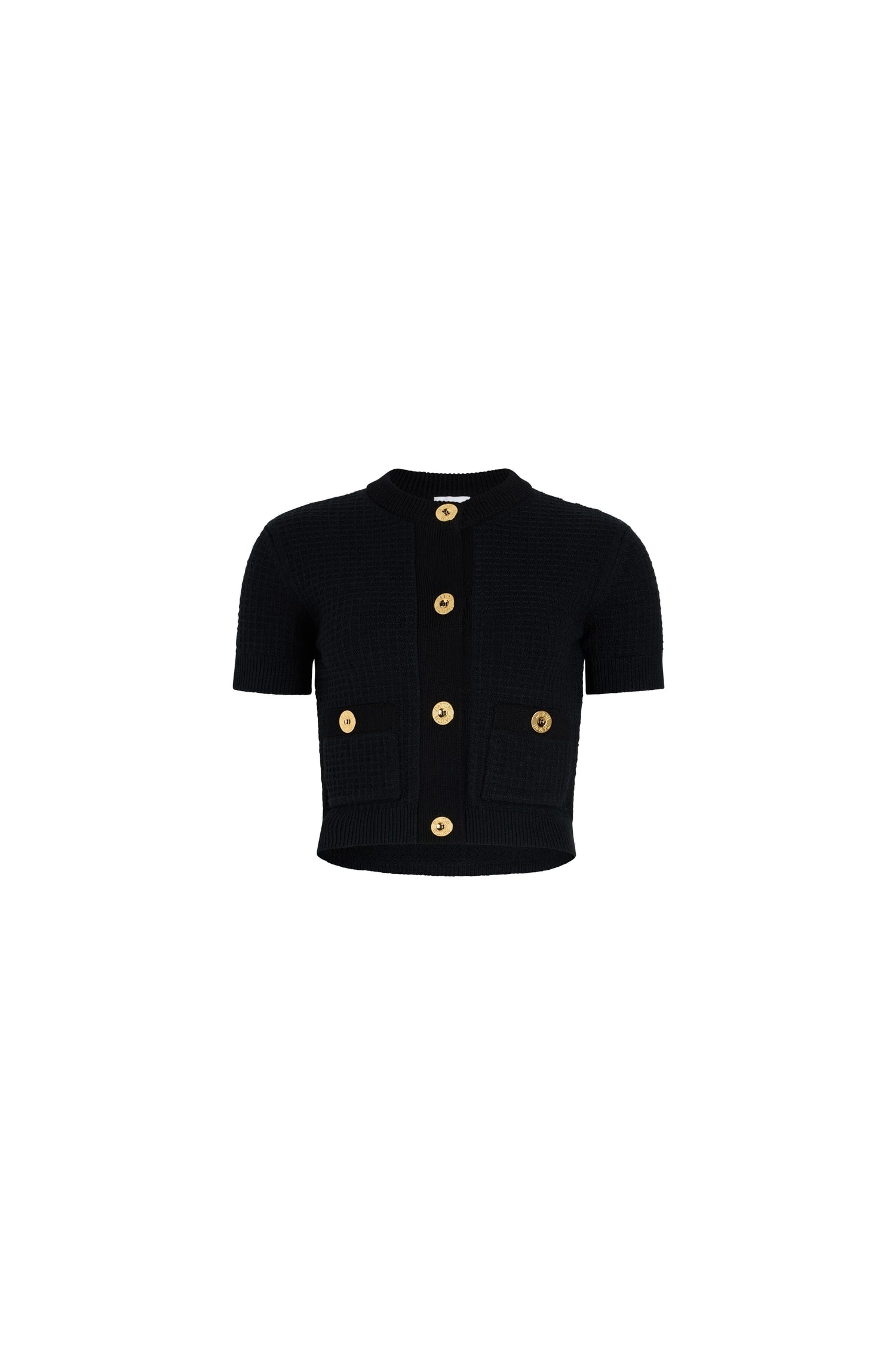 Patou Waffle knit cropped cardigan in Navy Black cotton | Knitwear | Luxury Shoes Patou Waffle knit cropped cardigan in Navy Black cotton