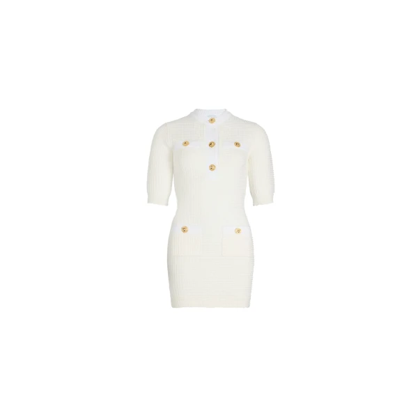 Waffle knit mini dress in Ivory cotton