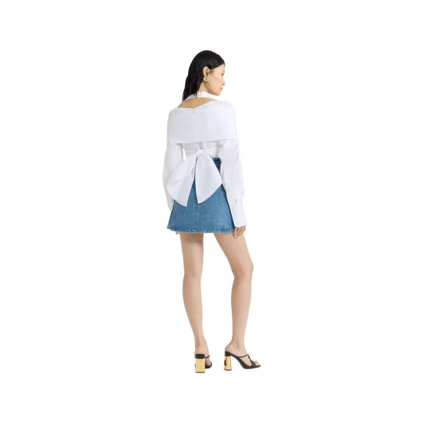 Wrap blouse in White organic cotton poplin - Image 4