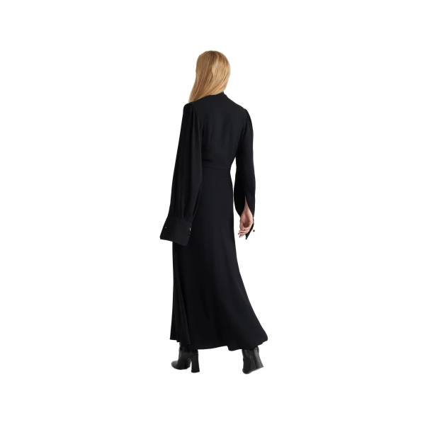 Wrap bodice maxi dress in Black sustainable crepe - Image 3