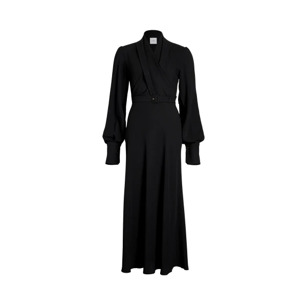 Patou Wrap bodice maxi dress in Black sustainable crepe