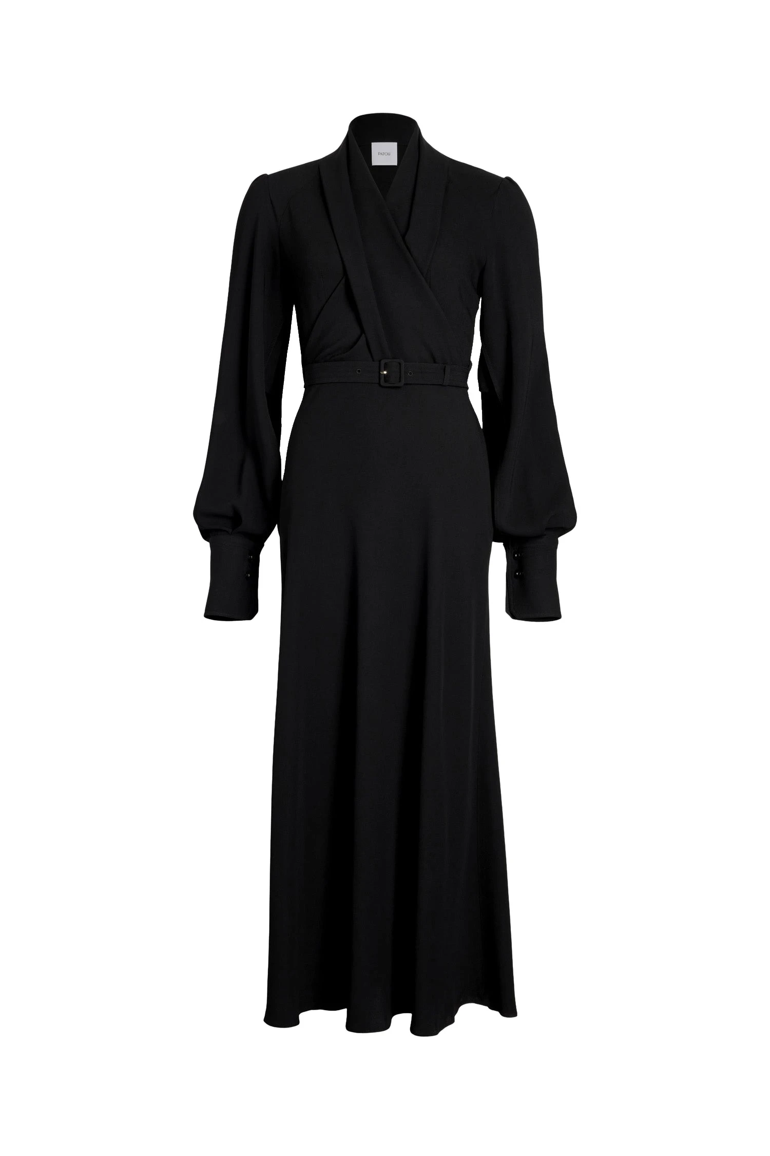 Patou Wrap bodice maxi dress in Black sustainable crepe | Dresses | Luxury Shoes Patou Wrap bodice maxi dress in Black sustainable crepe
