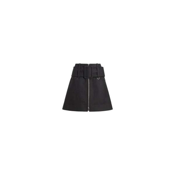 Zip front belted mini skirt in Mercury wool