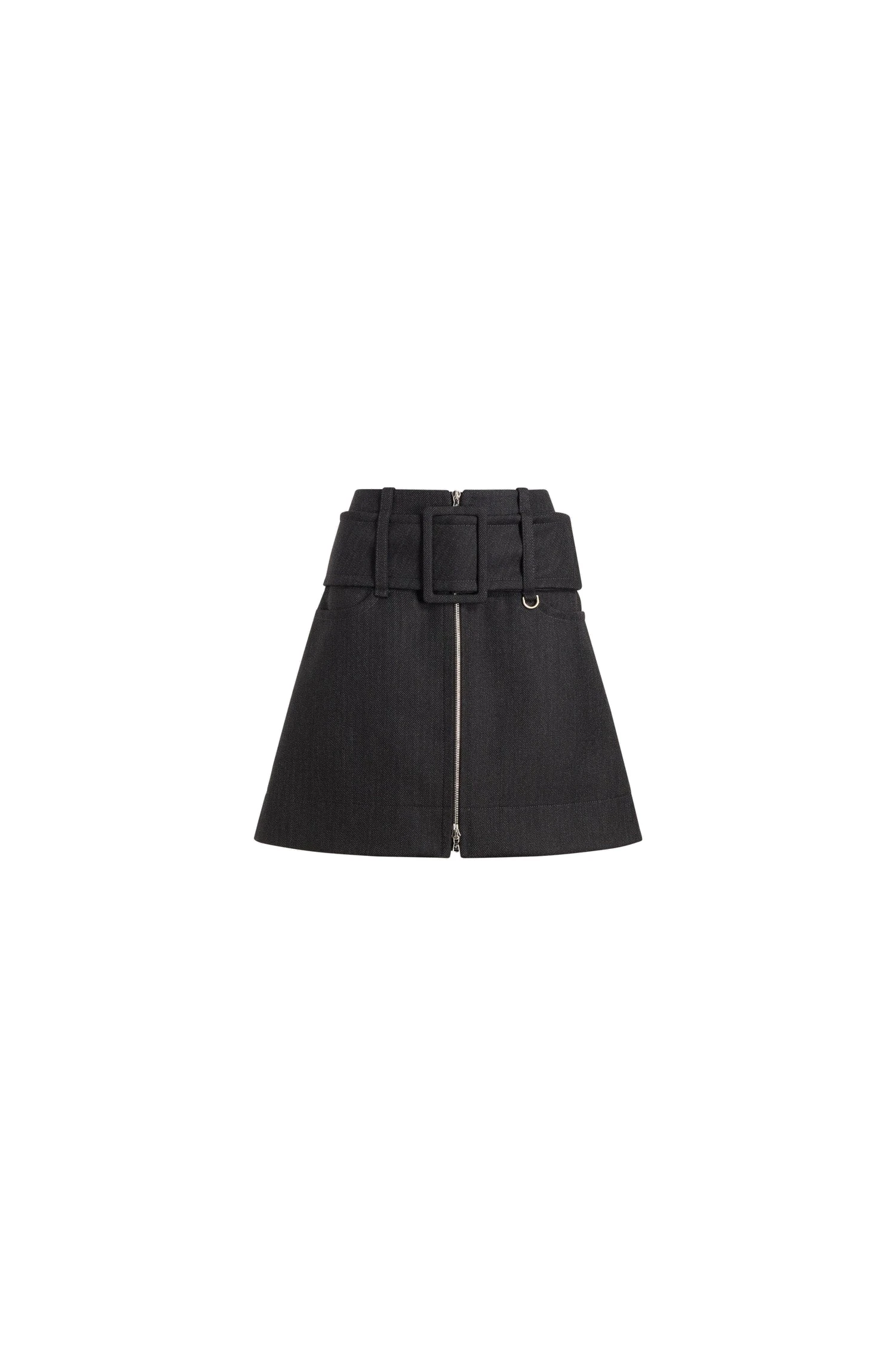 Patou Zip front belted mini skirt in Mercury wool | Skirts | Luxury Shoes Patou Zip front belted mini skirt in Mercury wool