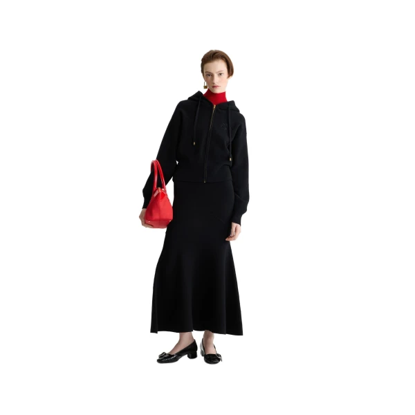 Zip-up hoodie in Black wool and cashmere - Image 2
