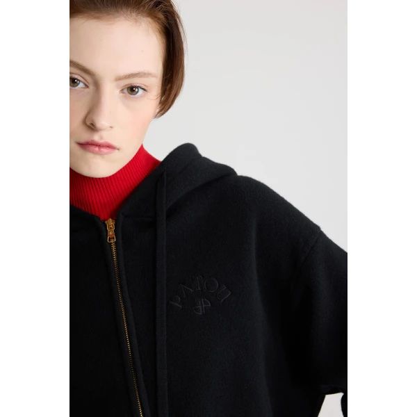 Zip-up hoodie in Black wool and cashmere - Image 4