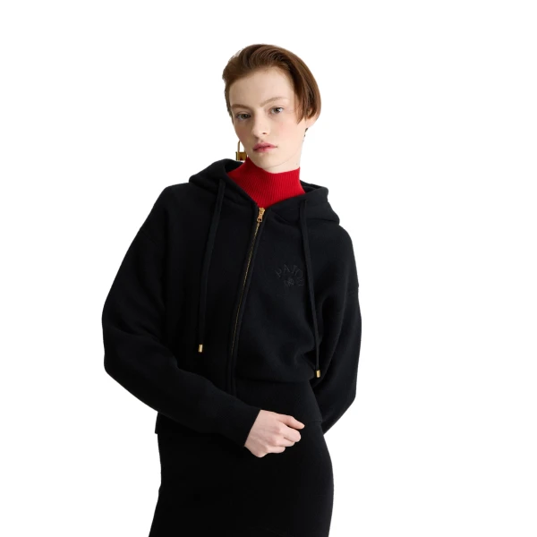 Zip-up hoodie in Black wool and cashmere - Image 5