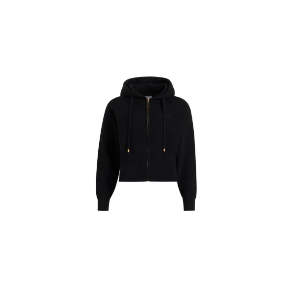 Zip-up hoodie in Black wool and cashmere