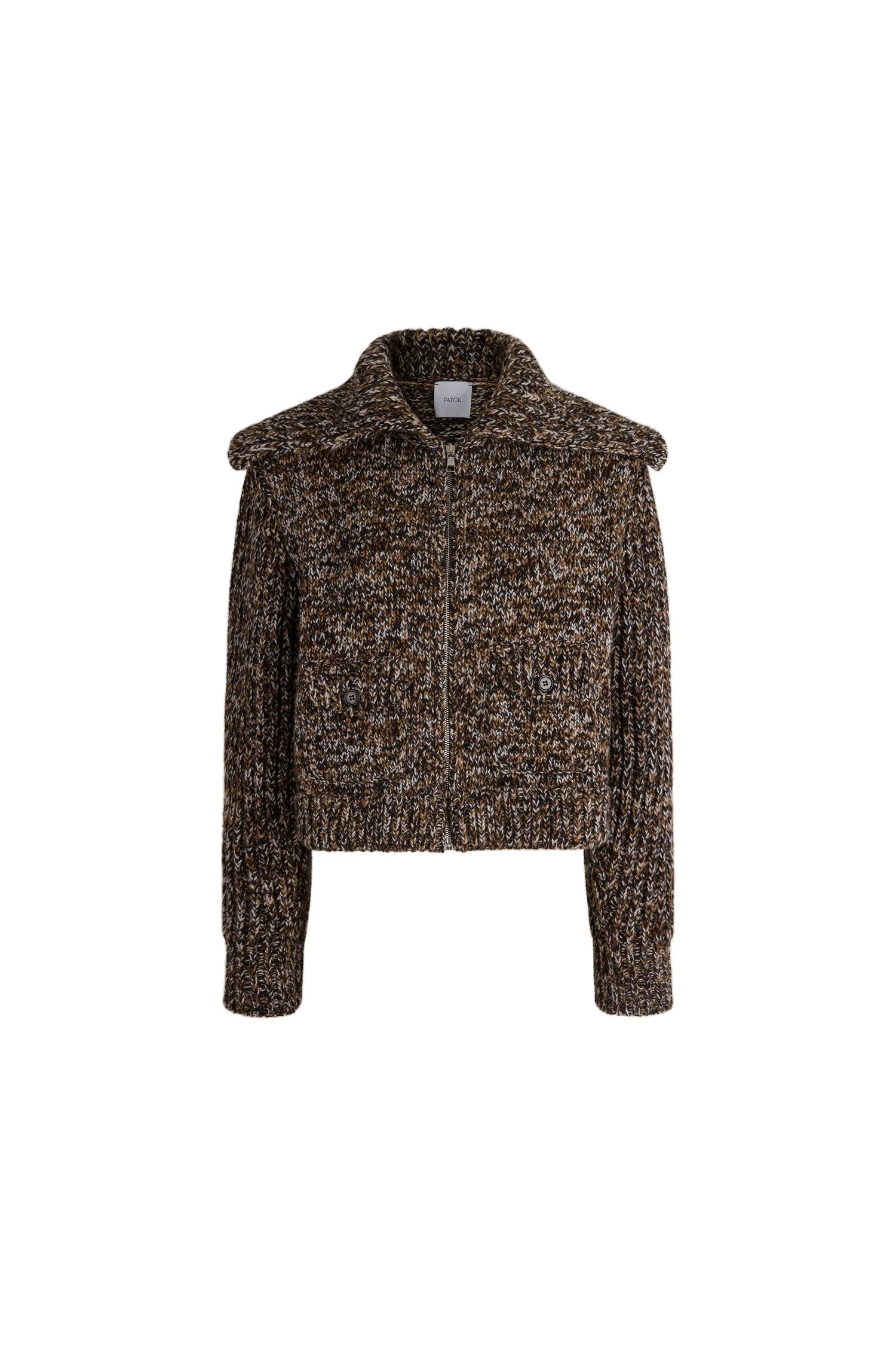 Patou Zip-up jacket in Frozen Wood wool and cashmere | Knitwear | Luxury Shoes Patou Zip-up jacket in Frozen Wood wool and cashmere