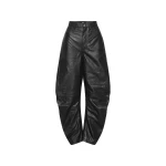 Barrel Leg Leather Pants Black
