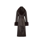 Belted Leather Coat Brown