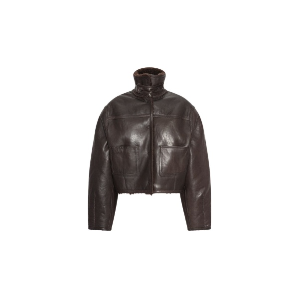 Bonded Fur Leather Jacket Dark Brown