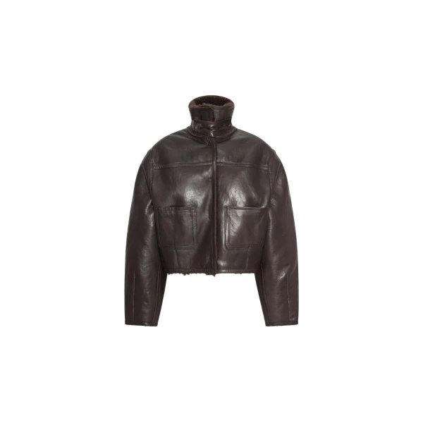 Bonded Fur Leather Jacket Dark Brown