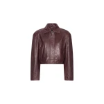 Boxy Square Leather Jacket Mahogany