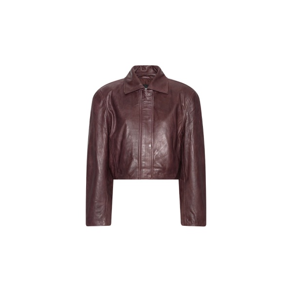 Boxy Square Leather Jacket Mahogany